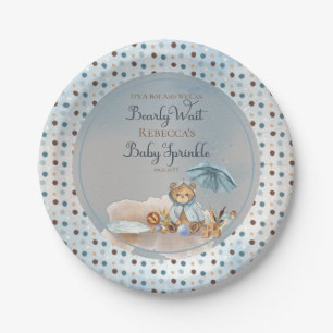 Bear   Blue Umbrella Bearly Wait Boy Baby Sprinkle Paper Plate