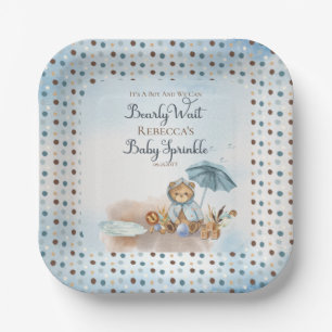 Bear   Blue Umbrella Bearly Wait Boy Baby Sprinkle Paper Plate
