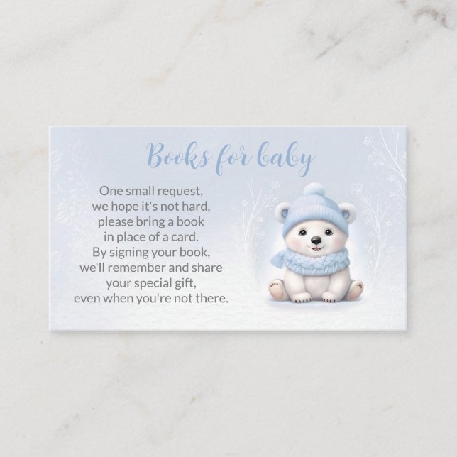 Bear Blue Winter Baby Shower Books For Baby Card (Front)