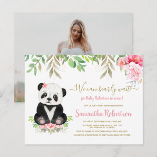 Bear Blush Pink Rose Floral Girl Baby Shower Invitation Postcard