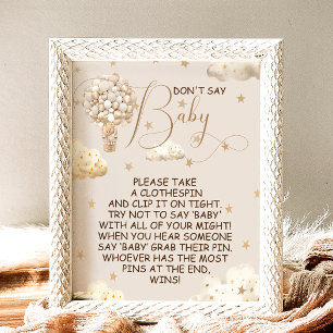 Bear Boho Balloons Don't Say Baby Game Sign