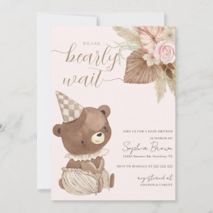 Bear & Boho Flowers Gender Neutral Baby Shower Invitation