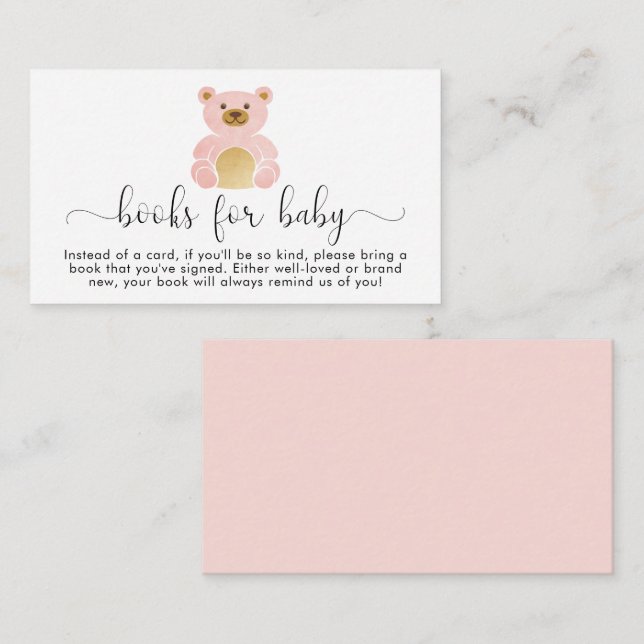 Bear Books For Baby Girl Shower Enclosure Card (Front/Back)