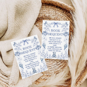 Bear Bow Blue Floral Baby Shower Books for Baby Enclosure Card