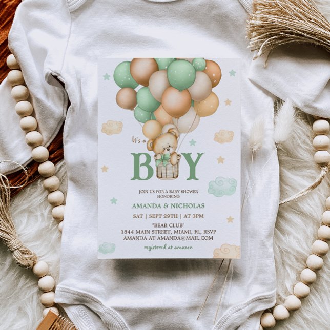 Bear Boy Baby Shower Invitation (Creator Uploaded)