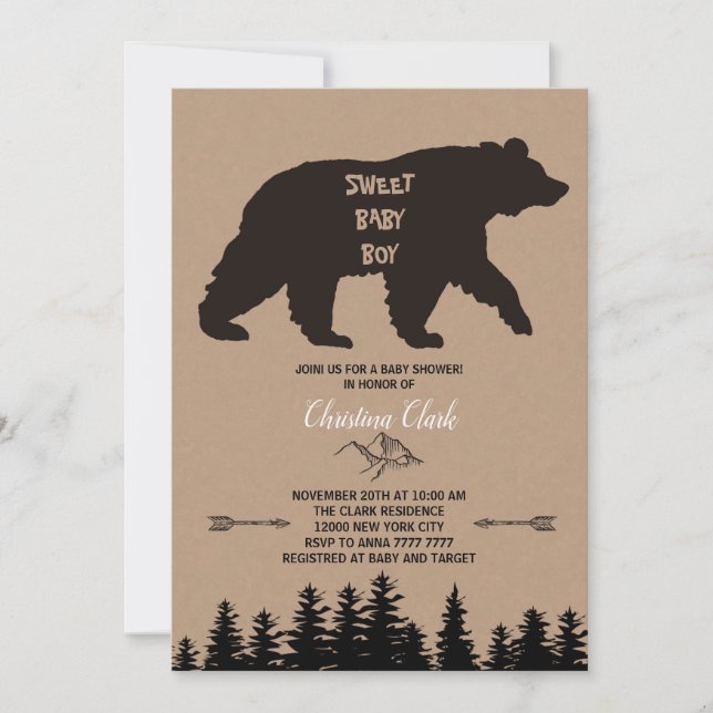 Bear Boy Baby Shower Rustic Woodland Kraft Invitation (Front)