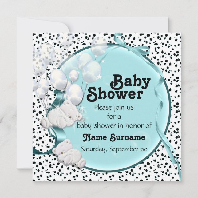 bear boy baby shower teddy invitation (Front)