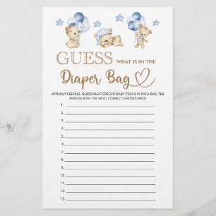 Bear boy baby shower what is in the diaper bag