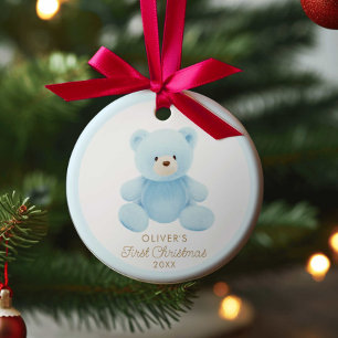 Bear Boy First Christmas Photo Ornament