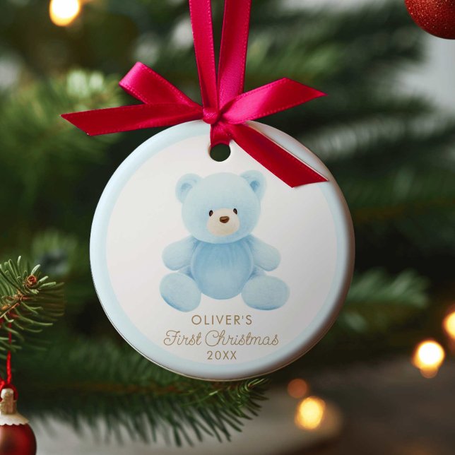 Bear Boy First Christmas Photo Ornament (Creator Uploaded)