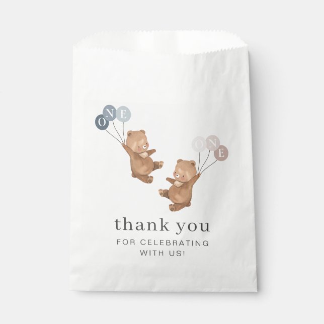 Bear Boy Girl Twins - 1st Birthday - Favour Bags (Front)