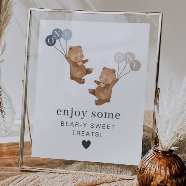 Bear Boy Girl Twins - 1st Birthday - Treats Sign (Bear Boy Girl Twins - 1st Birthday - Treats Sign)