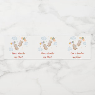 Bear Boy Girl Twins - First Birthday Party Water Bottle Label