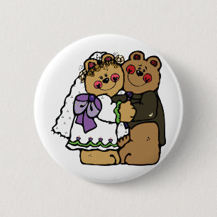 Bear Bride and Bear Groom 6 Cm Round Badge