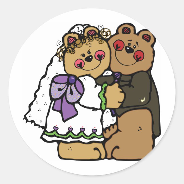 Bear Bride and Bear Groom Classic Round Sticker (Front)
