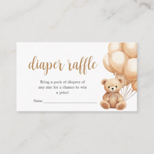 Bear Brown Balloon Baby Shower Diaper Raffle Enclosure Card