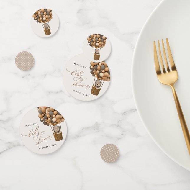 Bear, Brown Balloons, Hot Air Balloon, Baby Shower Confetti (Group)
