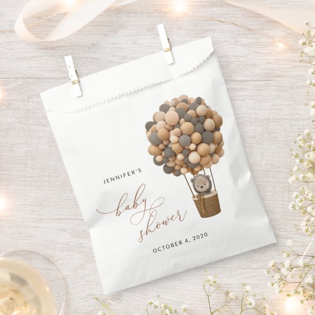Bear, Brown Balloons, Hot Air Balloon, Baby Shower Favour Bags (Clipped)