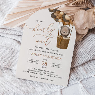 Bear, Brown Balloons, Hot Air Balloon, Baby Shower Invitation