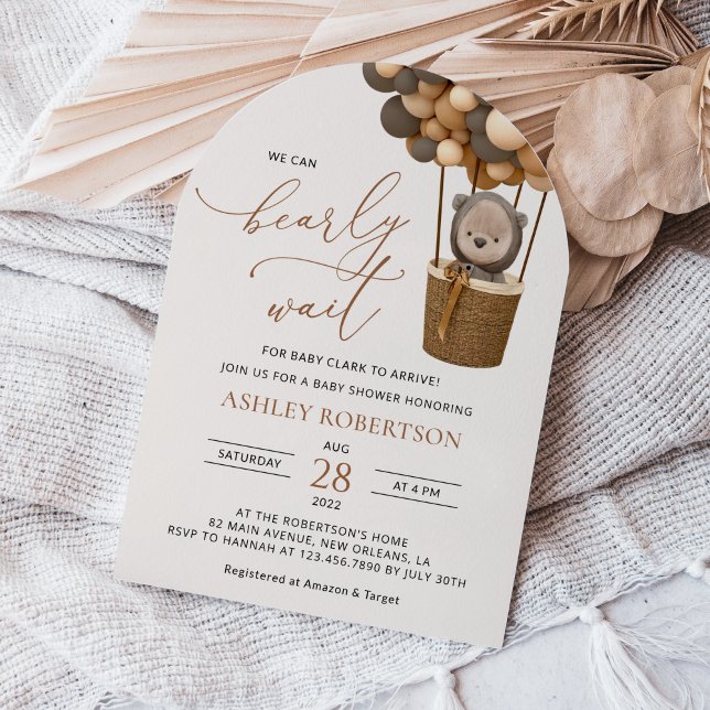 Bear, Brown Balloons, Hot Air Balloon, Baby Shower Invitation (Creator Uploaded)