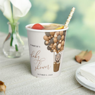 Bear, Brown Balloons, Hot Air Balloon, Baby Shower Paper Cups