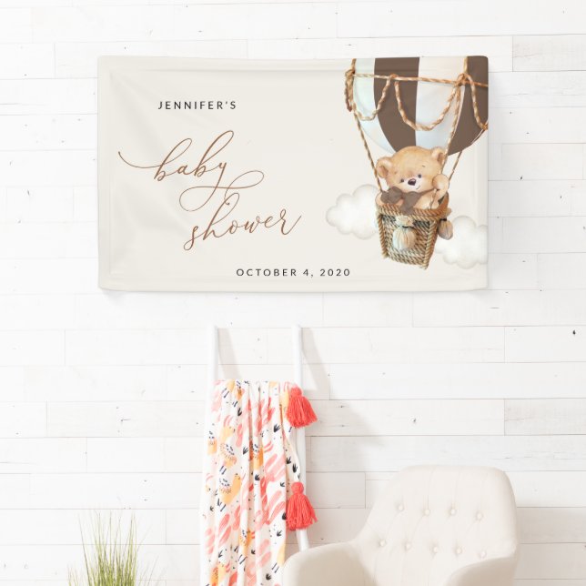 Bear, Brown Hot Air Balloon, Baby Shower Welcome Banner (Insitu)