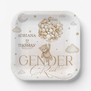 Bear Brown Neutral Gender Reveal Paper Plate