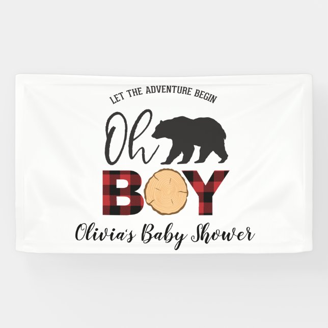 Bear Buffalo Plaid Baby Shower Banner (Horizontal)