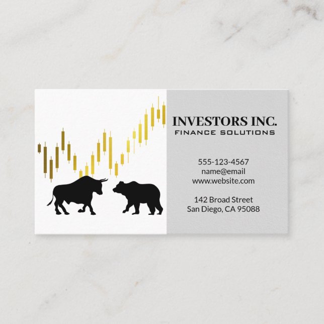 Bear Bull Logo | Candle Stick Graph Business Card (Front)
