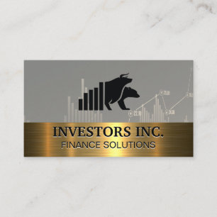 Bear Bull Logo Stock Chart Gold Metal Business Card