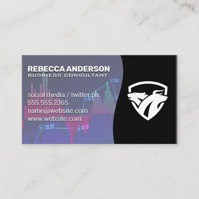 Bear Bull Logo | Stock Market Financial Graph Business Card (Front)