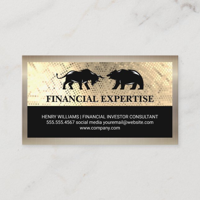 Bear Bull Market Logo | Gold Sequin Business Card (Front)