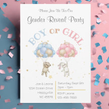 Bear & Bunny Gender Reveal Party Invitation