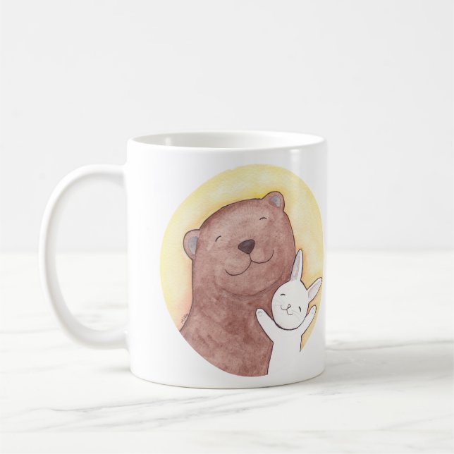 Bear & Bunny Happy Mug Cute Animal Graphic Mug (Left)