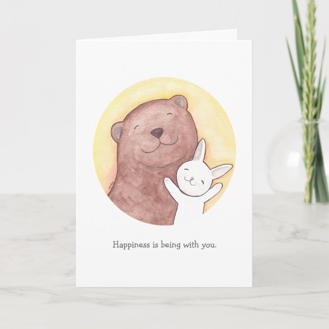 Bear & Bunny I love you Card Happy Valentine Card (Front)