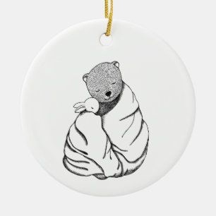 Bear & bunny in a blanket Couple First Chrismtas Ceramic Tree Decoration