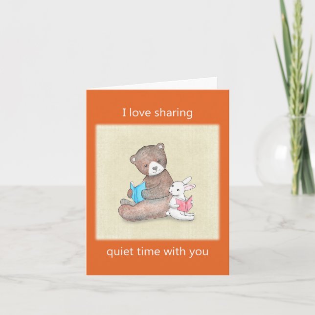 Bear & Bunny reading books cute quiet couple love Card (Front)