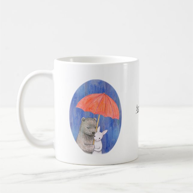 Bear & bunny Under Umbrella Custom Name Gift Coffee Mug (Left)