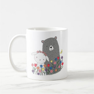 Bear & Bunny with Flowers Cute Couple Gift for Her Coffee Mug