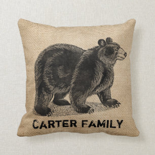 Bear Burlap Personalised Cushion