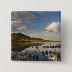 Bear Butte reflects into Bear Butte Lake near 15 Cm Square Badge