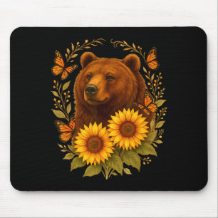 Bear Butterfly Nature Rustic Sunflower Monarch Art Mouse Mat