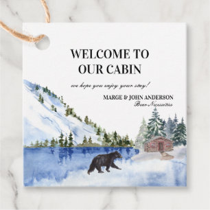Bear Cabin Lake Mountains Welcome Favour Tags