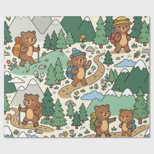 Bear Camping Backpack Wrapping Paper