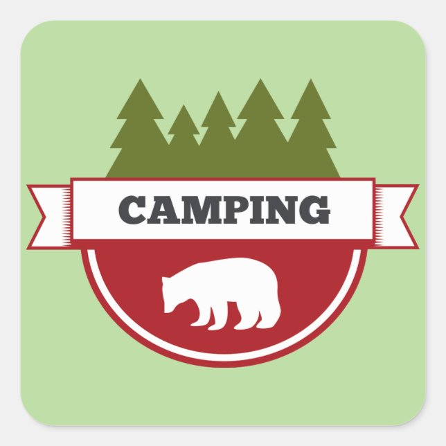 Bear Camping Modern Badge Square Sticker (Front)