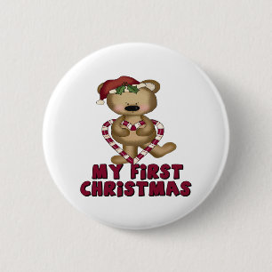 Bear & Candy Cane Baby's First Christmas 6 Cm Round Badge