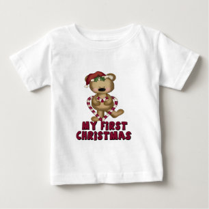 Bear & Candy Cane Baby's First Christmas Baby T-Shirt