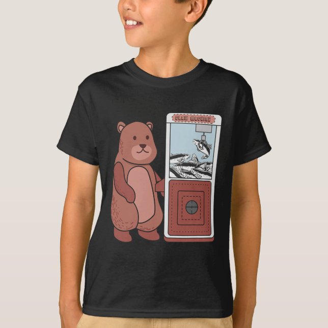 Bear Catching Salmon Funny Claw Crane Game Bear Lo T-Shirt (Front)