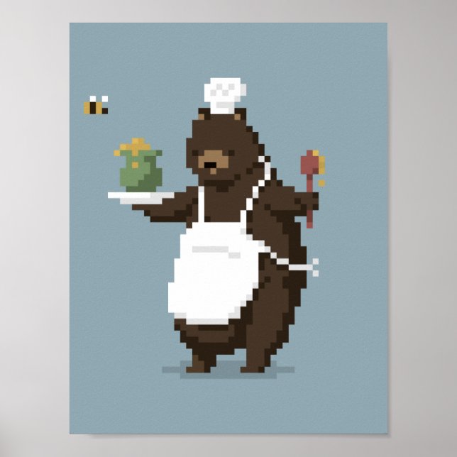 Bear Chef Pixel Art Poster (Front)