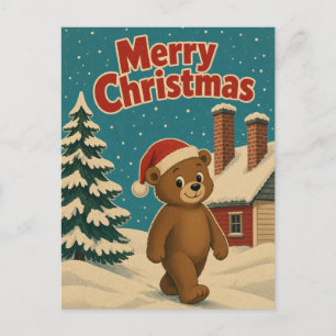 Bear Chimney Row Animal Christmas Postcard